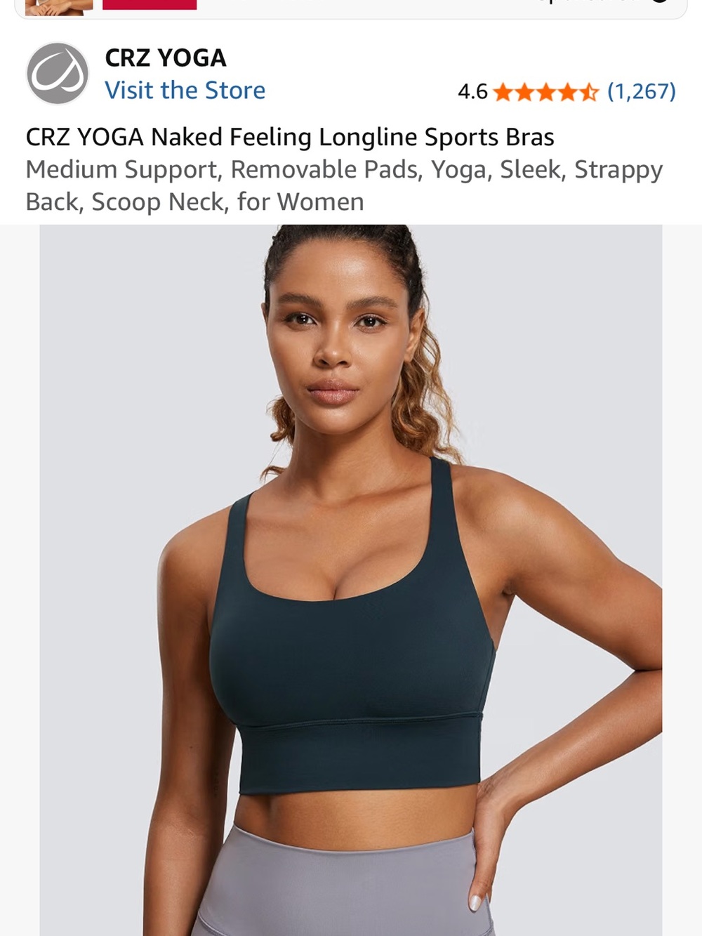 CRZ YOGA Dark Teal Longline Scoop Sports Bra